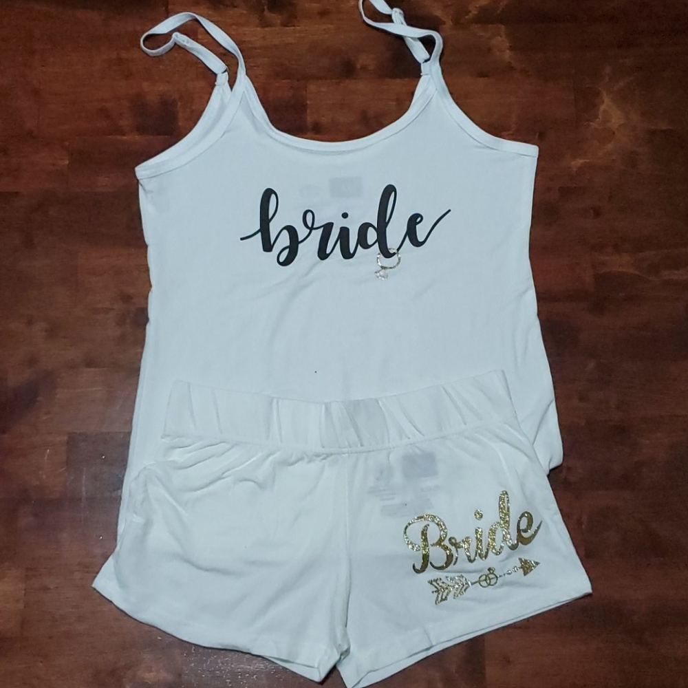 "Bride" tank top and shorts set, never worn!